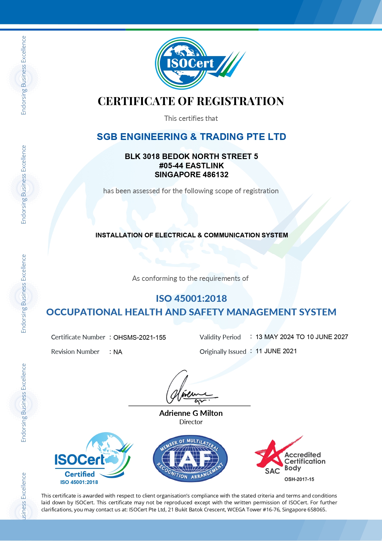 ISO 45001 certificate